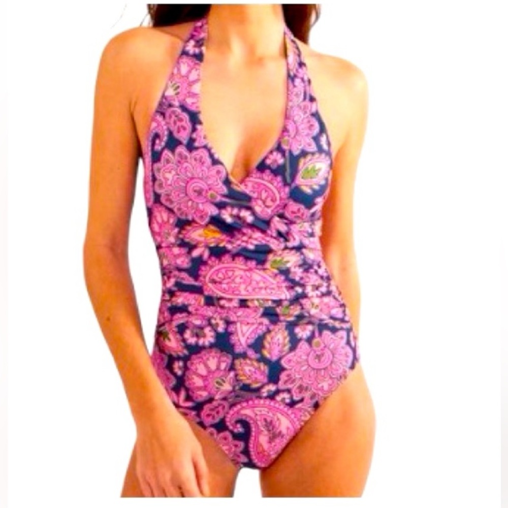 NWT Boden Levanzo Ruched Halter Swimsuit fiesta
multi color paisley Size US 10R